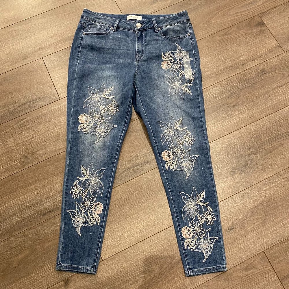 Floral Embroidered Mid-rise Skinny Stretch Jeans